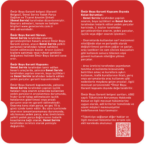 Ömür Boyu Onarım Garantisi Sertifikası